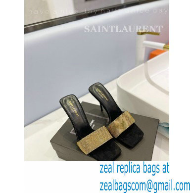 Saint Laurent Heel 10cm Crystal Mules Gold - Click Image to Close