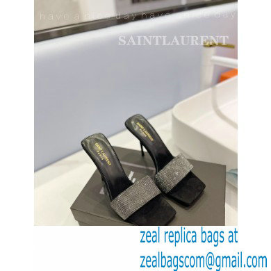 Saint Laurent Heel 10cm Crystal Mules Gray