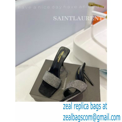 Saint Laurent Heel 10cm Crystal Mules Gray