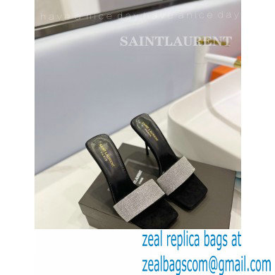 Saint Laurent Heel 10cm Crystal Mules Silver