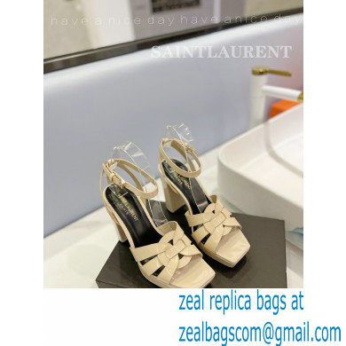 Saint Laurent Heel 10cm Platform 2cm Tribute Sandals in Patent Leather Beige - Click Image to Close