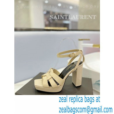 Saint Laurent Heel 10cm Platform 2cm Tribute Sandals in Patent Leather Beige