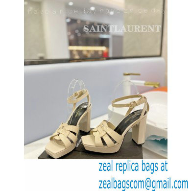 Saint Laurent Heel 10cm Platform 2cm Tribute Sandals in Patent Leather Beige