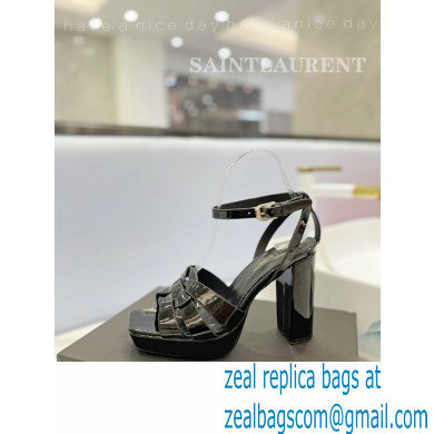 Saint Laurent Heel 10cm Platform 2cm Tribute Sandals in Patent Leather Black