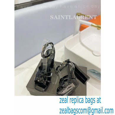 Saint Laurent Heel 10cm Platform 2cm Tribute Sandals in Patent Leather Black - Click Image to Close