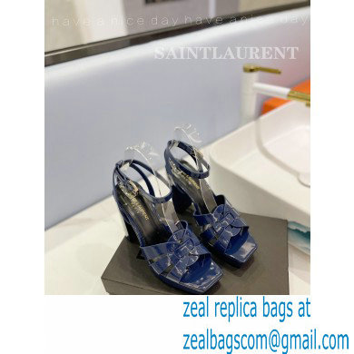Saint Laurent Heel 10cm Platform 2cm Tribute Sandals in Patent Leather Blue