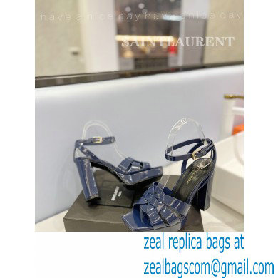 Saint Laurent Heel 10cm Platform 2cm Tribute Sandals in Patent Leather Blue - Click Image to Close