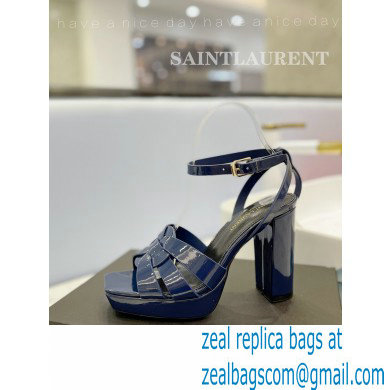 Saint Laurent Heel 10cm Platform 2cm Tribute Sandals in Patent Leather Blue