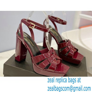 Saint Laurent Heel 10cm Platform 2cm Tribute Sandals in Patent Leather Burgundy