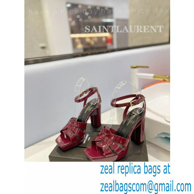 Saint Laurent Heel 10cm Platform 2cm Tribute Sandals in Patent Leather Burgundy