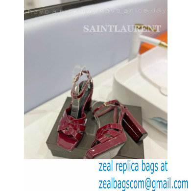 Saint Laurent Heel 10cm Platform 2cm Tribute Sandals in Patent Leather Burgundy - Click Image to Close