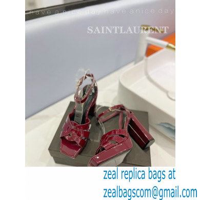 Saint Laurent Heel 10cm Platform 2cm Tribute Sandals in Patent Leather Burgundy