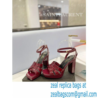 Saint Laurent Heel 10cm Platform 2cm Tribute Sandals in Patent Leather Burgundy