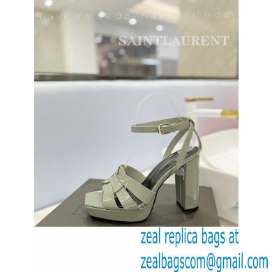 Saint Laurent Heel 10cm Platform 2cm Tribute Sandals in Patent Leather Gray