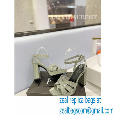 Saint Laurent Heel 10cm Platform 2cm Tribute Sandals in Patent Leather Gray - Click Image to Close