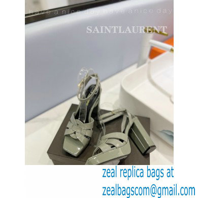 Saint Laurent Heel 10cm Platform 2cm Tribute Sandals in Patent Leather Gray