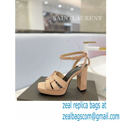 Saint Laurent Heel 10cm Platform 2cm Tribute Sandals in Patent Leather Nude - Click Image to Close