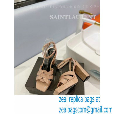 Saint Laurent Heel 10cm Platform 2cm Tribute Sandals in Patent Leather Nude