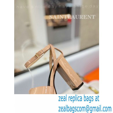 Saint Laurent Heel 10cm Platform 2cm Tribute Sandals in Patent Leather Nude