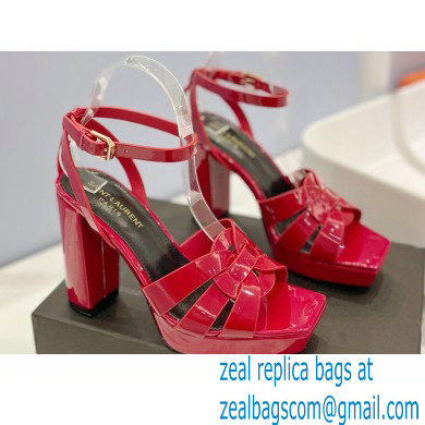 Saint Laurent Heel 10cm Platform 2cm Tribute Sandals in Patent Leather Red