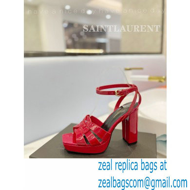 Saint Laurent Heel 10cm Platform 2cm Tribute Sandals in Patent Leather Red