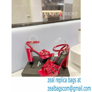 Saint Laurent Heel 10cm Platform 2cm Tribute Sandals in Patent Leather Red