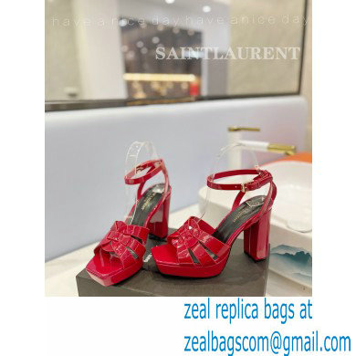 Saint Laurent Heel 10cm Platform 2cm Tribute Sandals in Patent Leather Red