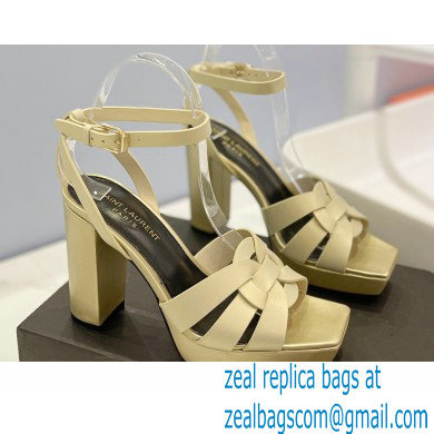 Saint Laurent Heel 10cm Platform 2cm Tribute Sandals in Smooth Leather Beige