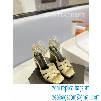 Saint Laurent Heel 10cm Platform 2cm Tribute Sandals in Smooth Leather Beige