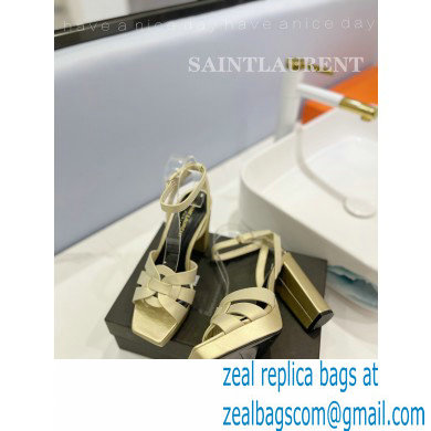 Saint Laurent Heel 10cm Platform 2cm Tribute Sandals in Smooth Leather Beige