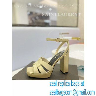 Saint Laurent Heel 10cm Platform 2cm Tribute Sandals in Smooth Leather Beige