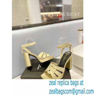 Saint Laurent Heel 10cm Platform 2cm Tribute Sandals in Smooth Leather Beige