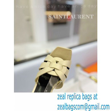 Saint Laurent Heel 10cm Platform 2cm Tribute Sandals in Smooth Leather Beige