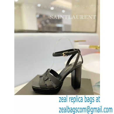 Saint Laurent Heel 10cm Platform 2cm Tribute Sandals in Smooth Leather Black