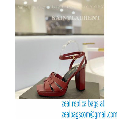 Saint Laurent Heel 10cm Platform 2cm Tribute Sandals in Smooth Leather Burgundy