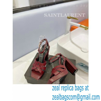 Saint Laurent Heel 10cm Platform 2cm Tribute Sandals in Smooth Leather Burgundy