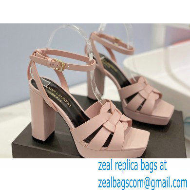 Saint Laurent Heel 10cm Platform 2cm Tribute Sandals in Smooth Leather Pink - Click Image to Close