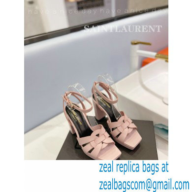 Saint Laurent Heel 10cm Platform 2cm Tribute Sandals in Smooth Leather Pink