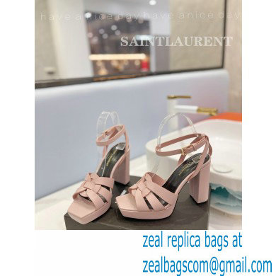 Saint Laurent Heel 10cm Platform 2cm Tribute Sandals in Smooth Leather Pink