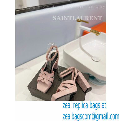 Saint Laurent Heel 10cm Platform 2cm Tribute Sandals in Smooth Leather Pink