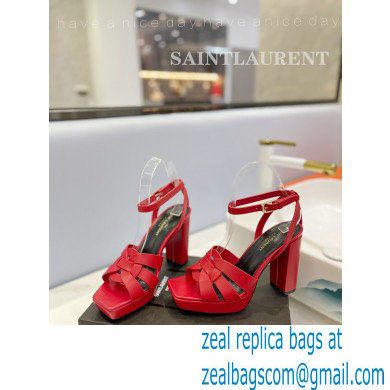 Saint Laurent Heel 10cm Platform 2cm Tribute Sandals in Smooth Leather Red