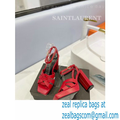 Saint Laurent Heel 10cm Platform 2cm Tribute Sandals in Smooth Leather Red