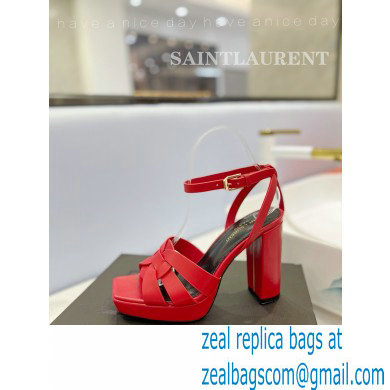 Saint Laurent Heel 10cm Platform 2cm Tribute Sandals in Smooth Leather Red