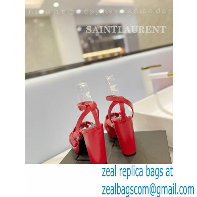 Saint Laurent Heel 10cm Platform 2cm Tribute Sandals in Smooth Leather Red