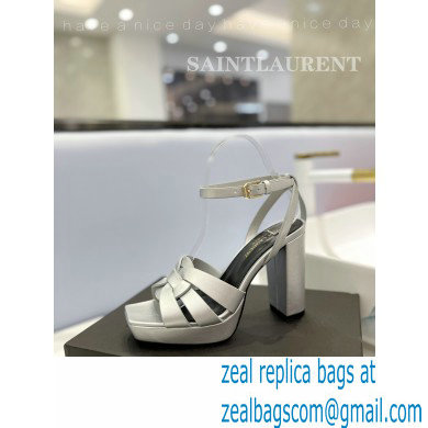 Saint Laurent Heel 10cm Platform 2cm Tribute Sandals in Smooth Leather Silver