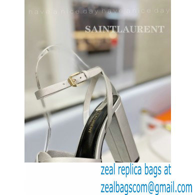 Saint Laurent Heel 10cm Platform 2cm Tribute Sandals in Smooth Leather Silver