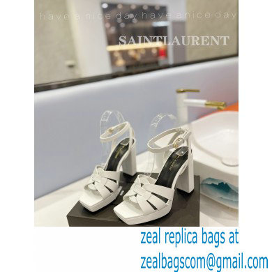 Saint Laurent Heel 10cm Platform 2cm Tribute Sandals in Smooth Leather White