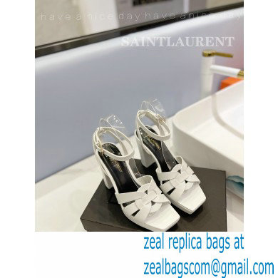 Saint Laurent Heel 10cm Platform 2cm Tribute Sandals in Smooth Leather White