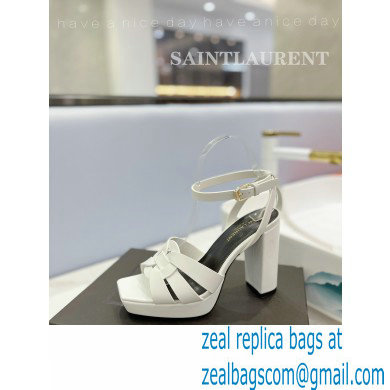 Saint Laurent Heel 10cm Platform 2cm Tribute Sandals in Smooth Leather White