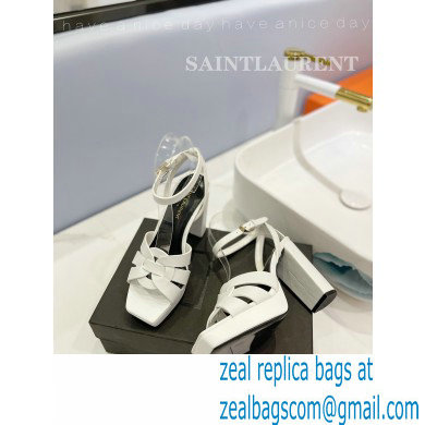 Saint Laurent Heel 10cm Platform 2cm Tribute Sandals in Smooth Leather White